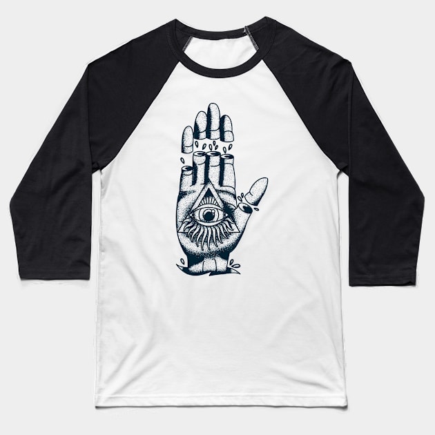 All-Seeing Eye Illuminati Conspiracy Hand Baseball T-Shirt by Evoke Collective